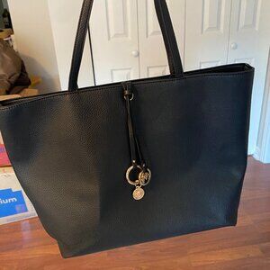 Anne Klein Black Faux Leather Tote with Gold Accents and Charms